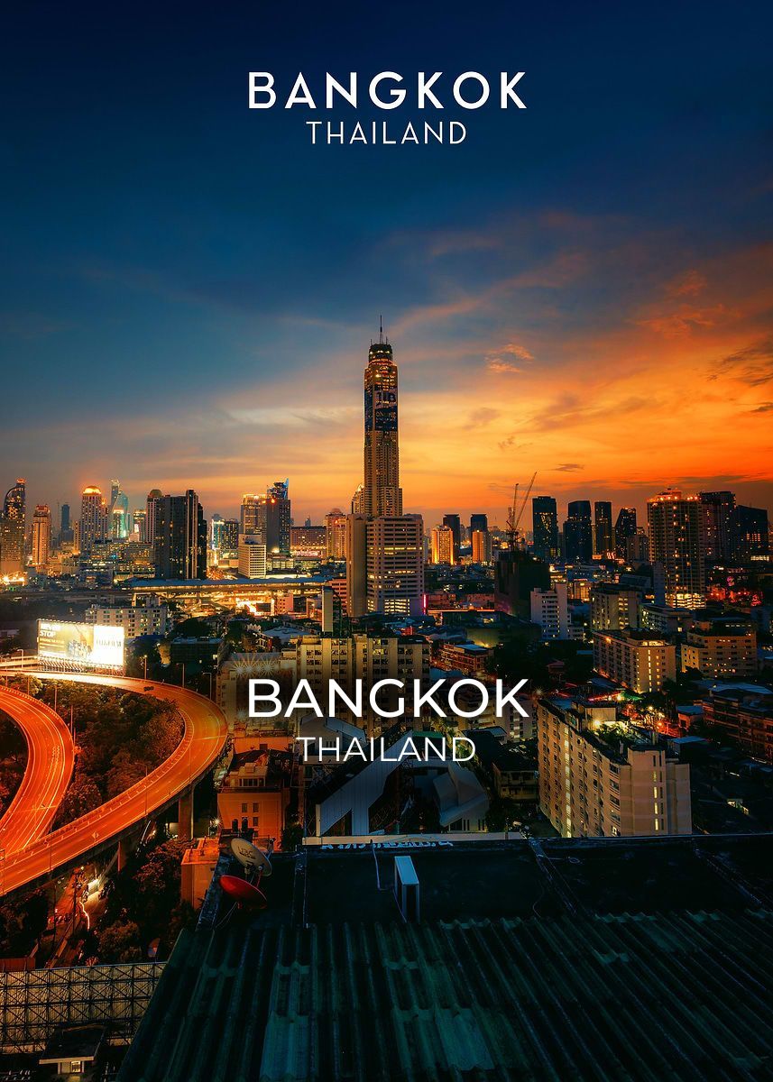 Bangkok city skyline along the Chao Phraya river